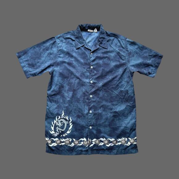 VTG Y2K UTILITY Dragon SS Button Up Shirt Mens Size M EUC - Picture 1 of 8